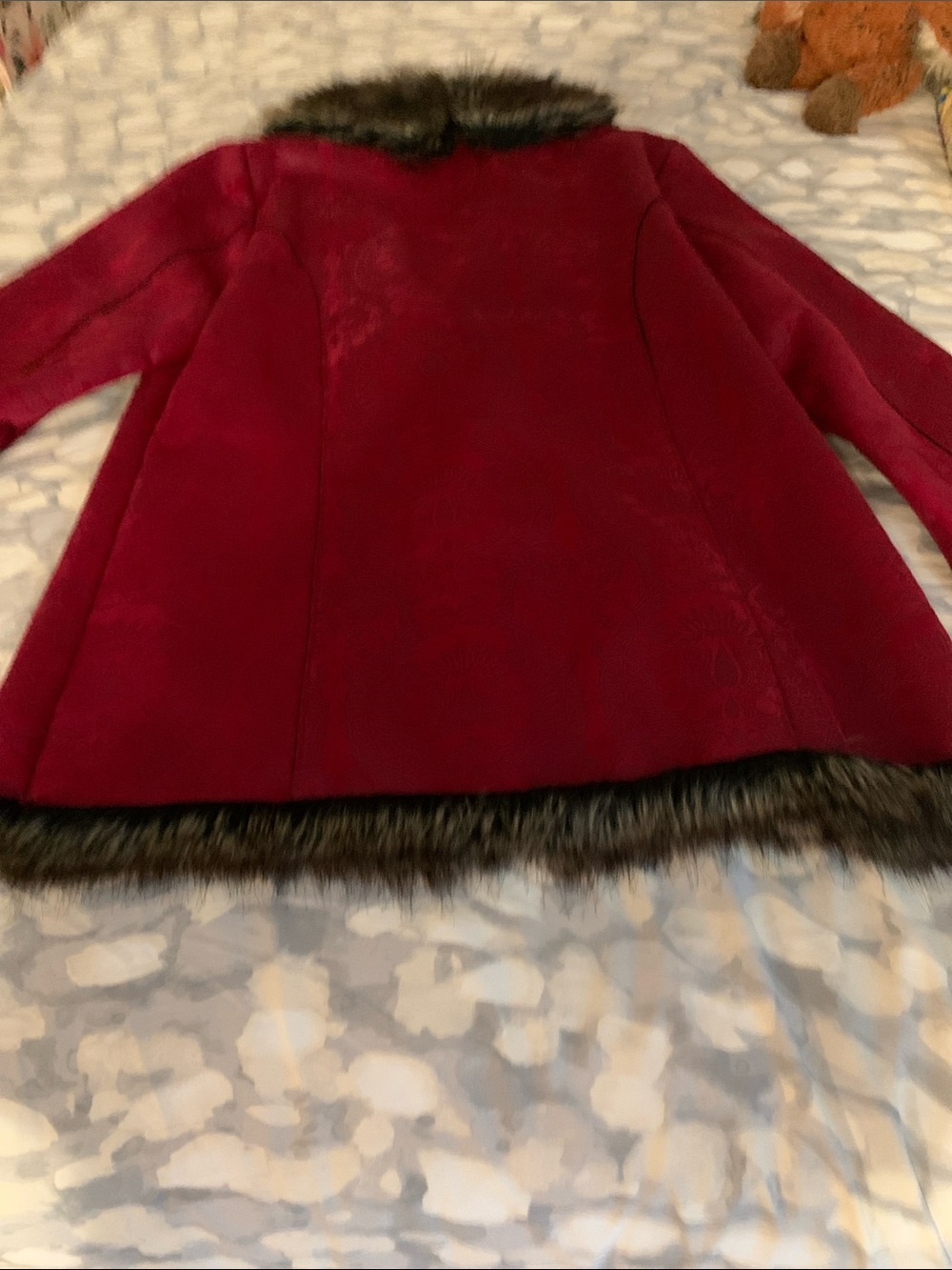 Women's Red Faux Fur Trim Coat
